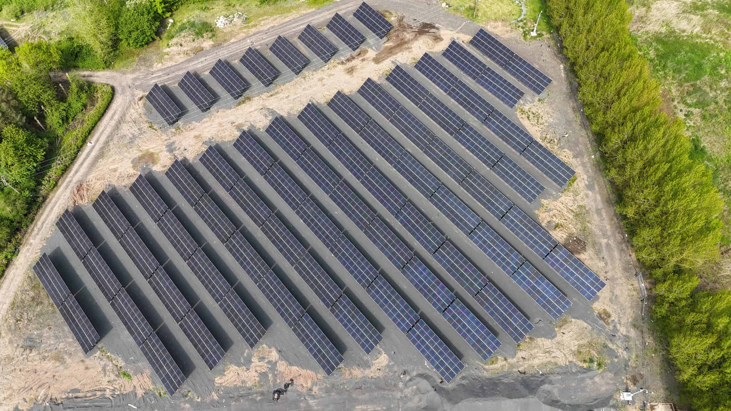 Aerial View of Ground Mount Solar P.V. Array at Webbs Garden Centre